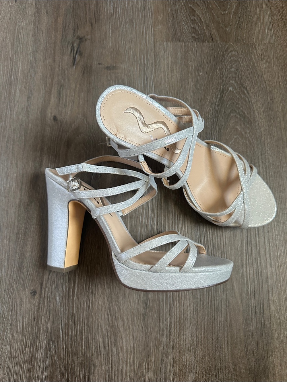 Nina Silver Glitter Strappy High Heel Sandals